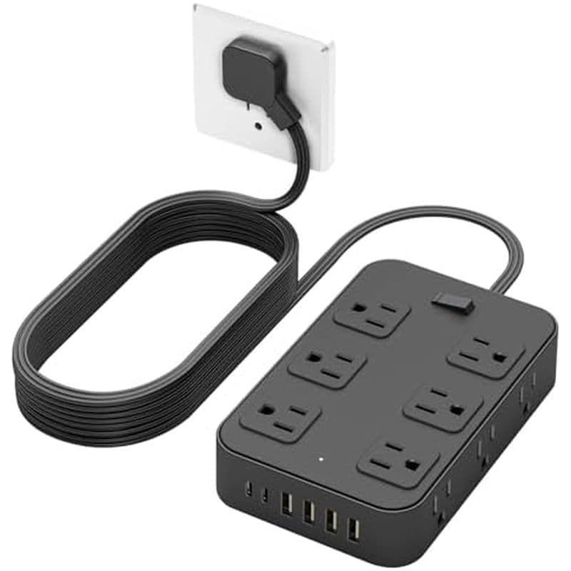 Protetor Contra Surtos De Faixa De Energia De Plugue Plano Com 12 Tomadas Ca 6 Portas USB Extensor De Tomada Multiplugue