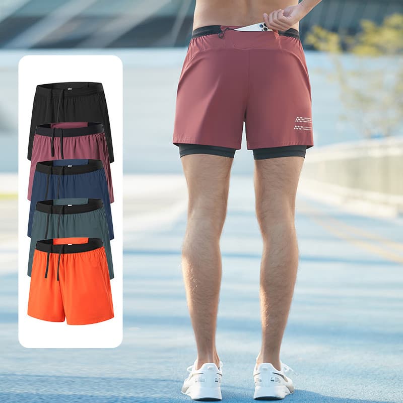 Calças esportivas Skinny elásticas masculinas, camada dupla, Fitness, corrida, basquete, maratona, treinamento, secagem