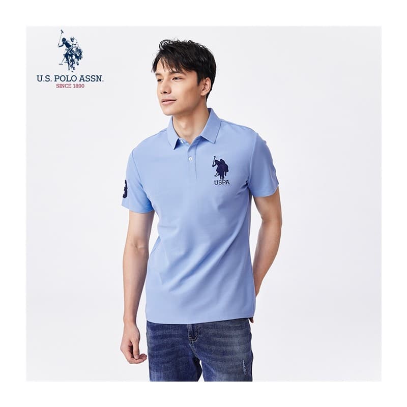 Uspoloassn Camiseta masculina de manga curta com lapela bordada Camisa POLO clássica americana Casual de manga curta méd