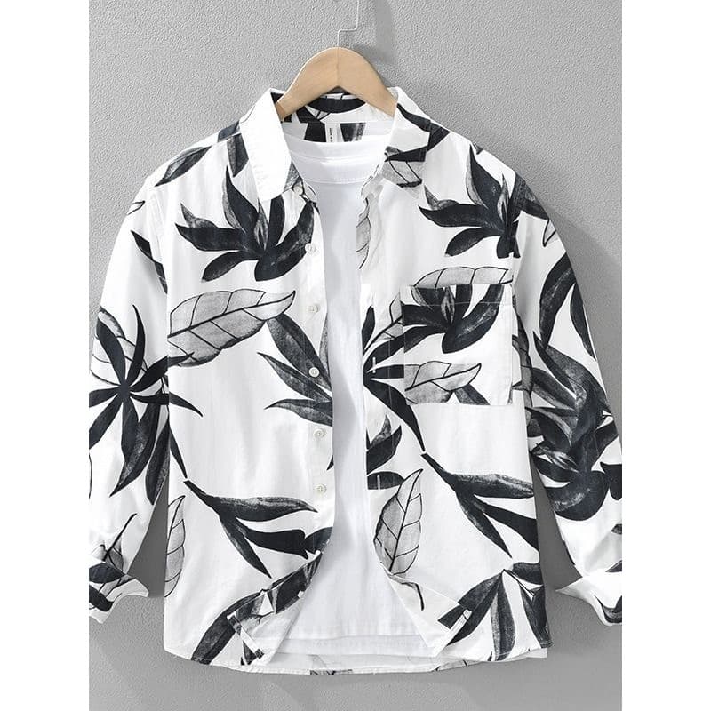 Japonês na moda impresso camisa de manga comprida masculina primavera novo estilo moda All-Match literário Casual solto