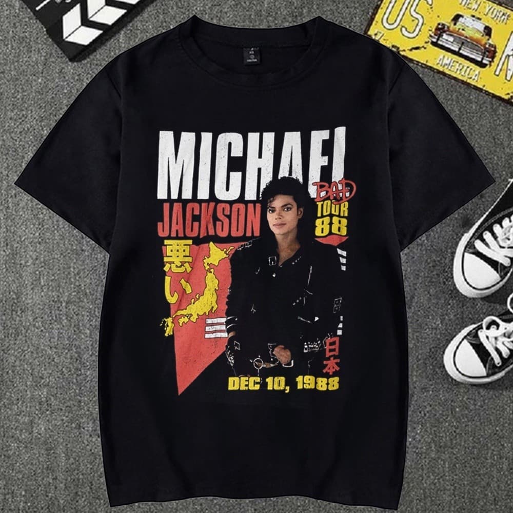 Camiseta Basica Camisa Michael Jackson King Pop Thriller Tour 80s Camisa Moda Unissex