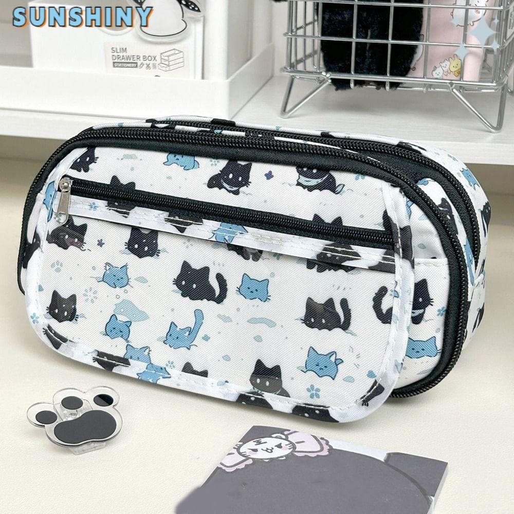 Bolsa Para Caneta SUNSHINY , Lápis À Prova De Sujeira De Três Camadas , De Papelaria De Grande Capacidade Gatos
