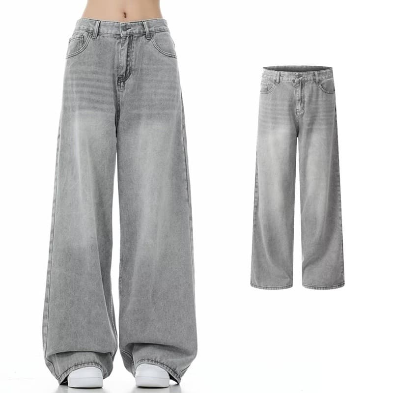 jeans Retrô Folgado E Moderno Com Corte Reto Cinza Masculino Feminino