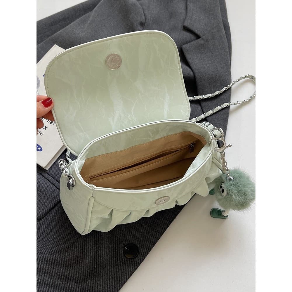 [Com bolso escuro com zíper] estilo ocidental corrente plissada bolsa pequena bolsa mensageiro 2026 novo estilo elegante