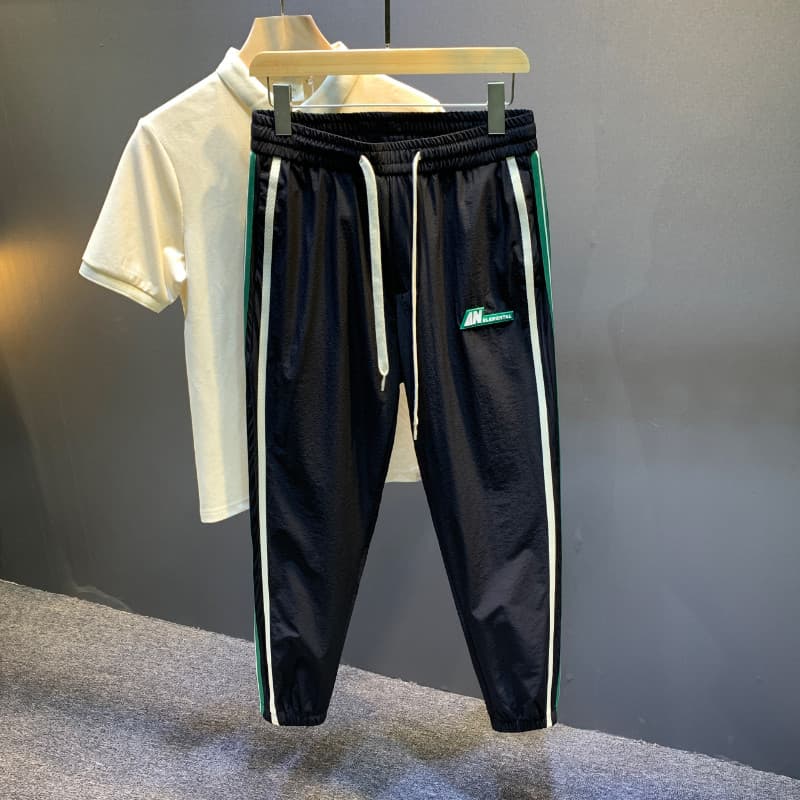 2025 verão estilo fino seda gelo confortável macio tornozelo comprimento calças casuais masculino na moda cordão fino-