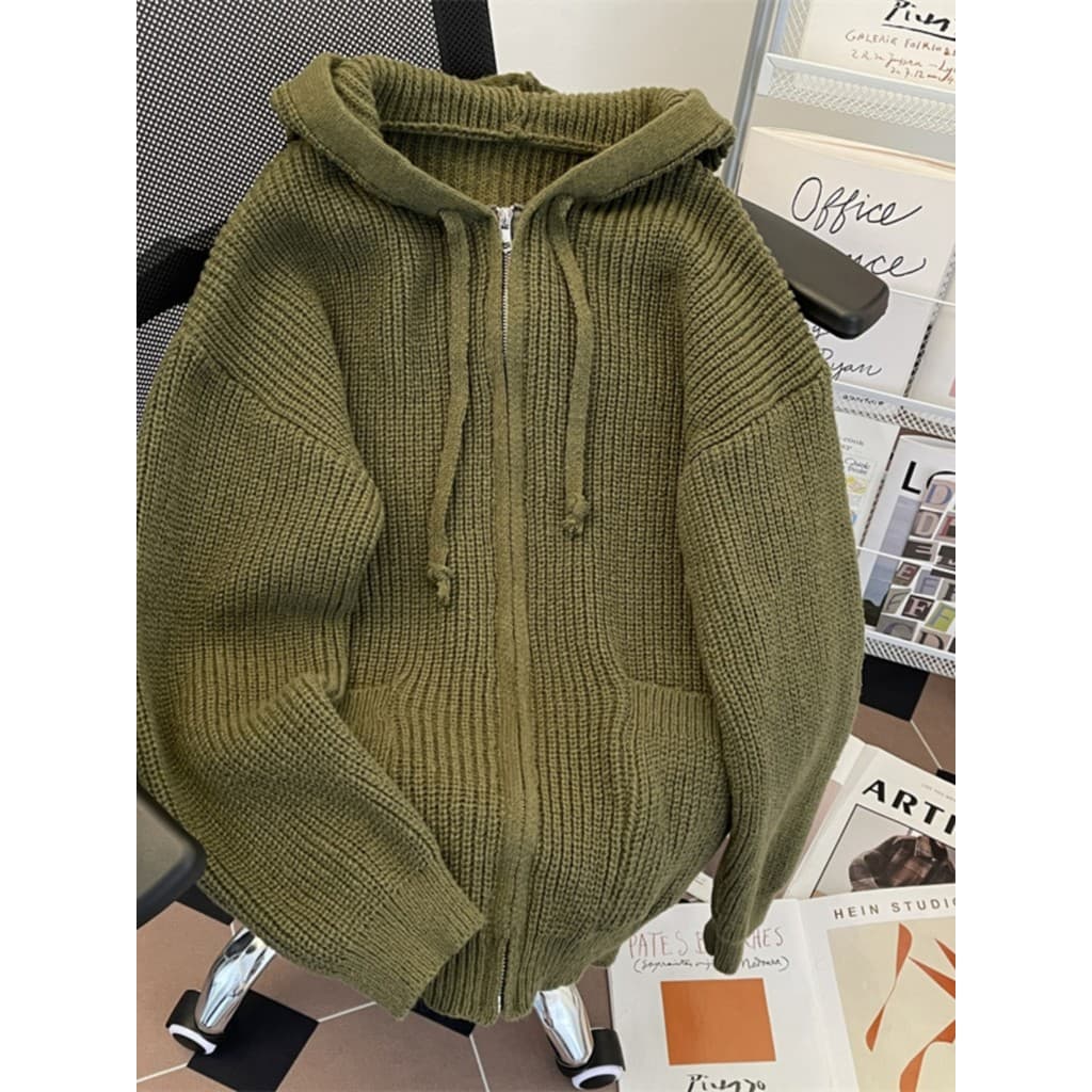Cardigan com capuz camisola masculina outono inverno 2024 novo estilo jaqueta de malha solta estilo americano na moda es
