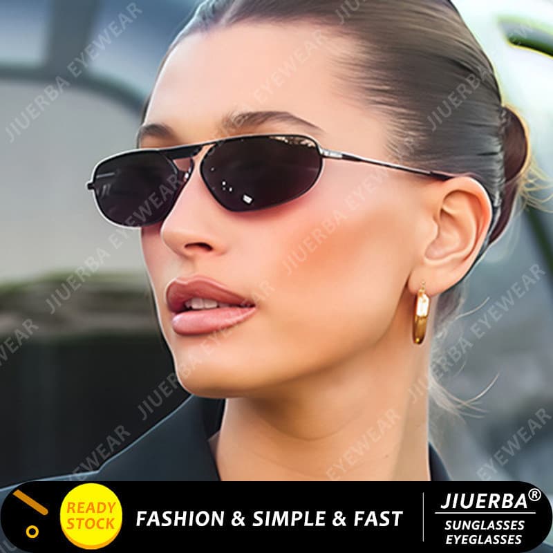 (JIUERBA) Óculos de sol femininos retrô ovais de lente única, estilo ocidental, novo design, armação pequena