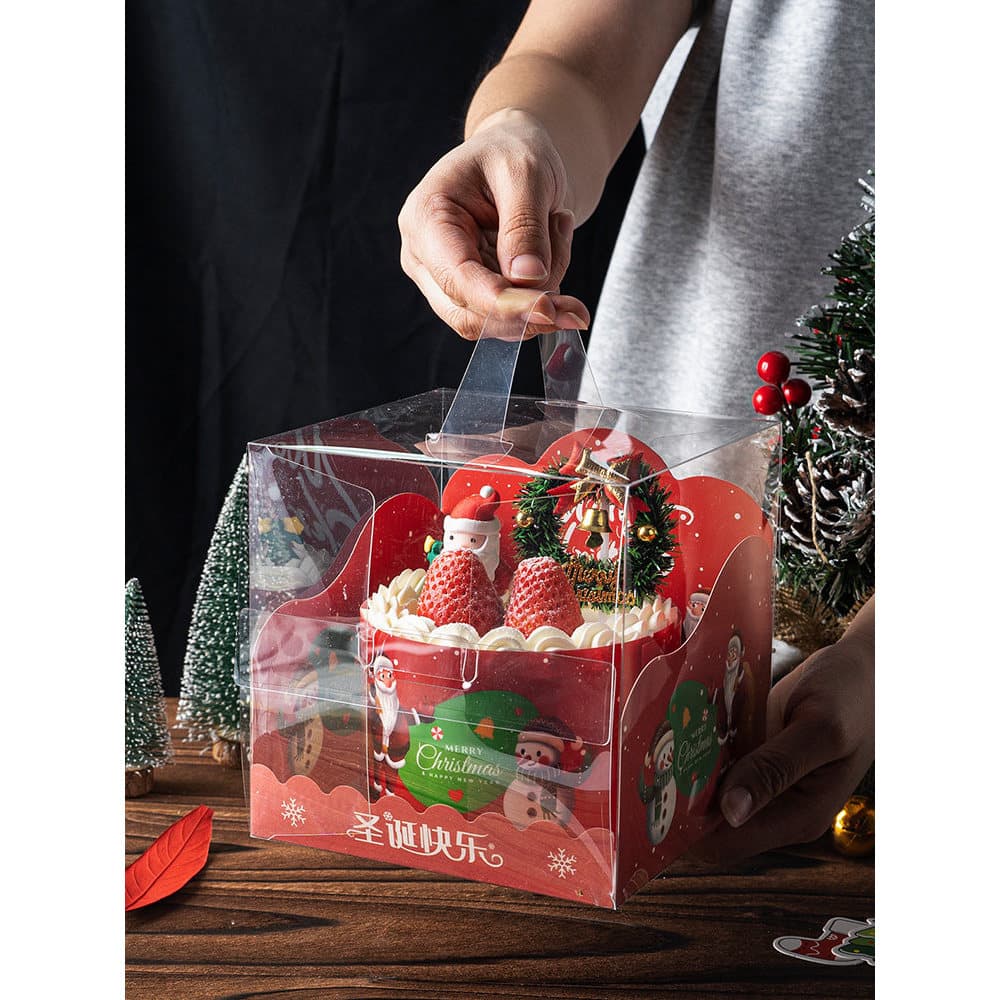 Caixa de embalagem de bolo de natal portátil caixa de bolo borda 13cm Mousse pequena sobremesa embalagem caixa transpare