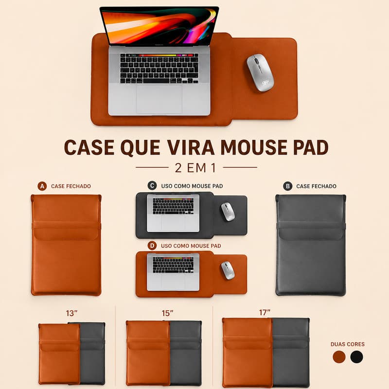 Pasta Capa Case Notebook Vira Mouse Pad Sintético 13 15 17 Premium Imperdível
