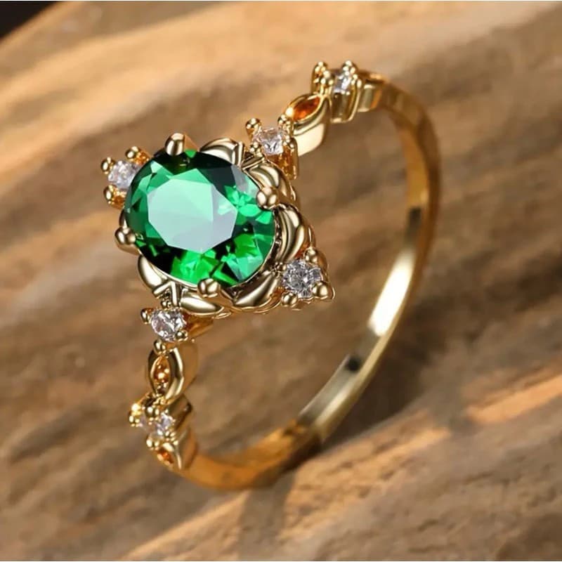 Anel Esmeralda Dourado e Verde, Anel Opala, Adequado para Casais