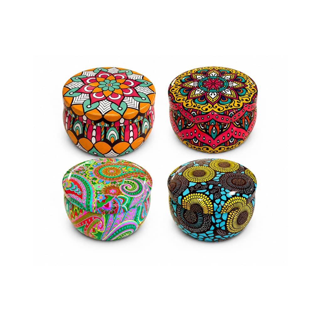 Kit 10 Lata Porta Treco de Metal Decorada 7,5x4,8cm para Velas