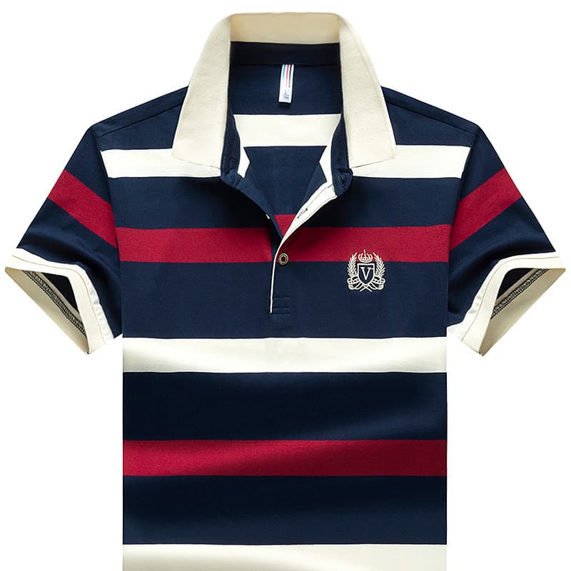 Camisa Polo listrada masculina na moda verão solto de manga curta gola Paul camisa pai de meia-idade camiseta de lapela