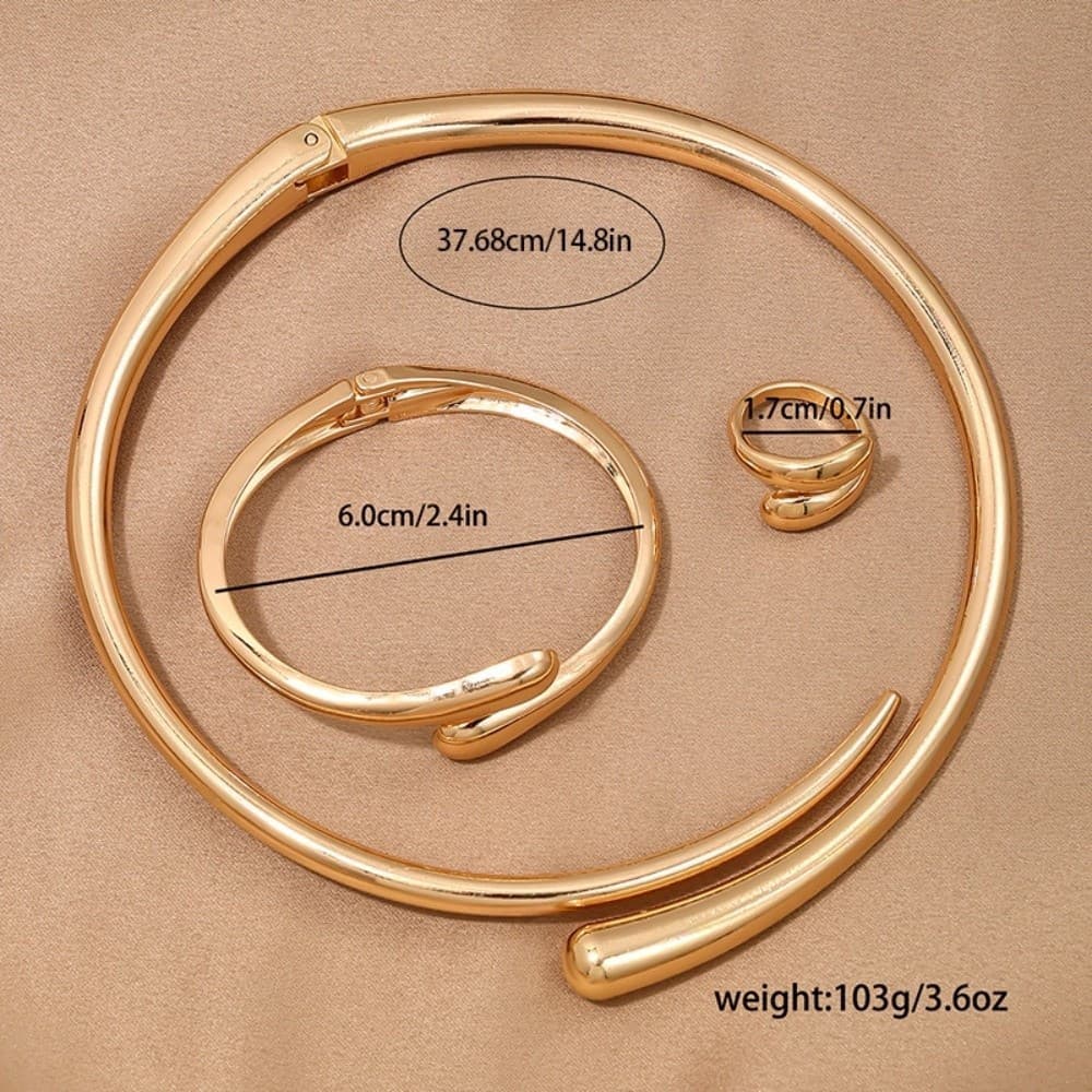 PINOU 2/3 Peças Gargantilha Com Torques De Gota De Água , Pulseira Geométrica Dourada E Prateada Punho Aberto , Simples