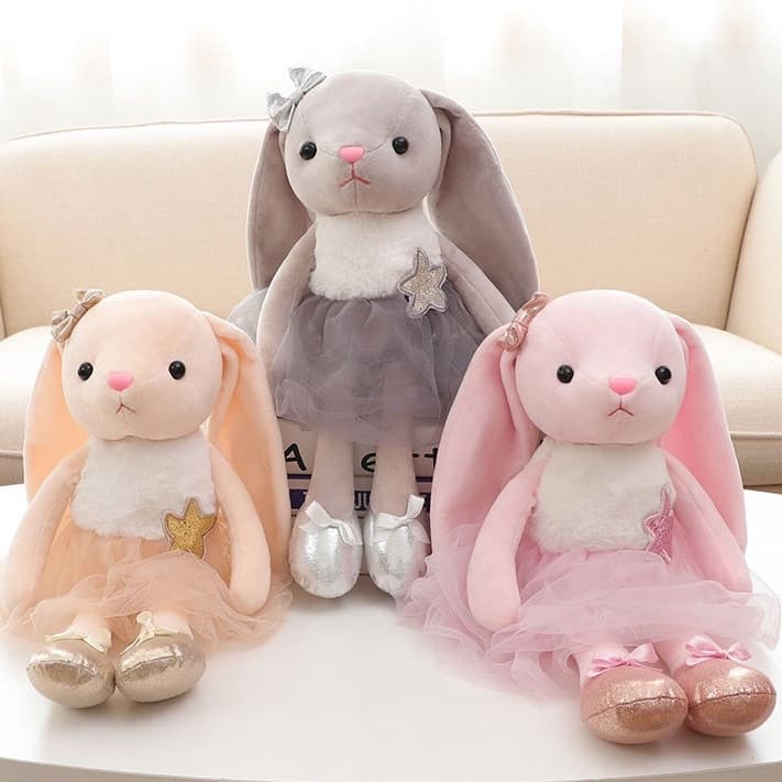 Longo Vestido De Orelha De Coelho Apaziguar Brinquedo Linda Bailarina Macio Stuffed Toys