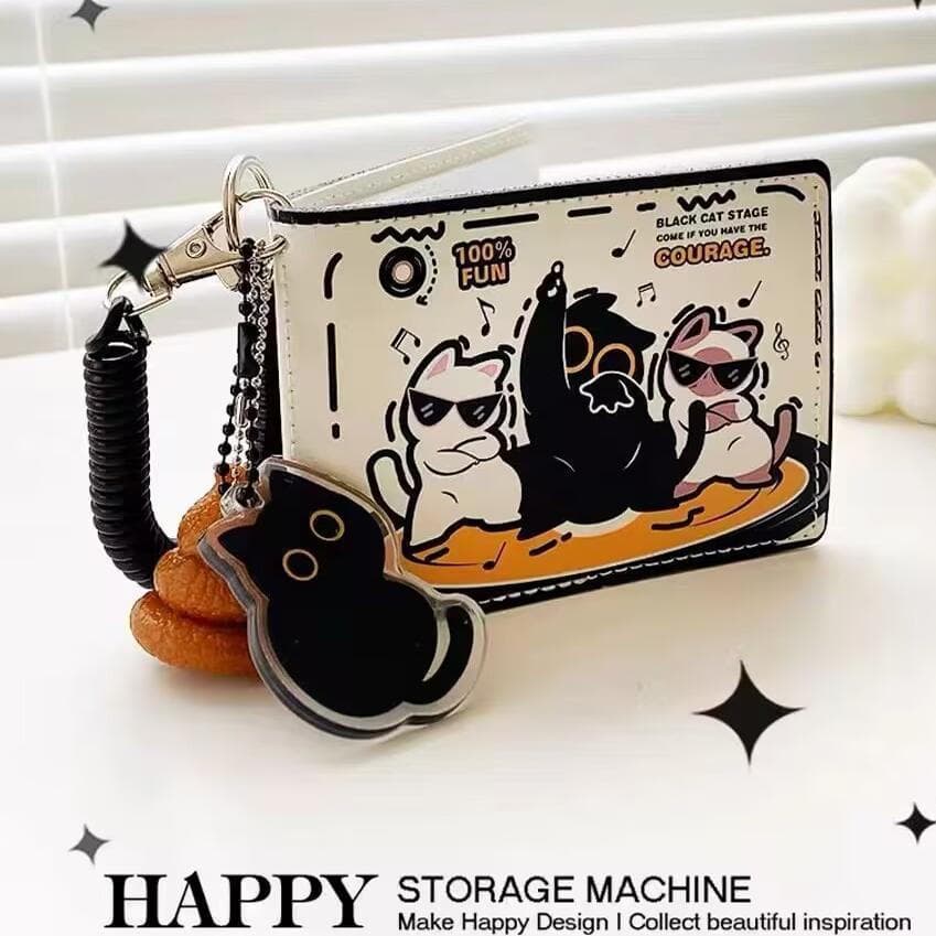 [Yrod] DJ Little Black Cat Bolsa de Armazenamento de Documentos Criativa Personalizada Capa Protetora para Documentos de