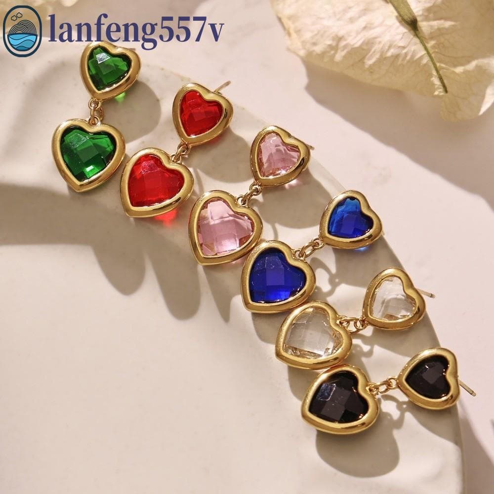 Conjunto De Joias Em Forma De Coração LANFENG , Colar De Vidro Colorido De Aço Inoxidável , Corrente De Mão De Brincos D