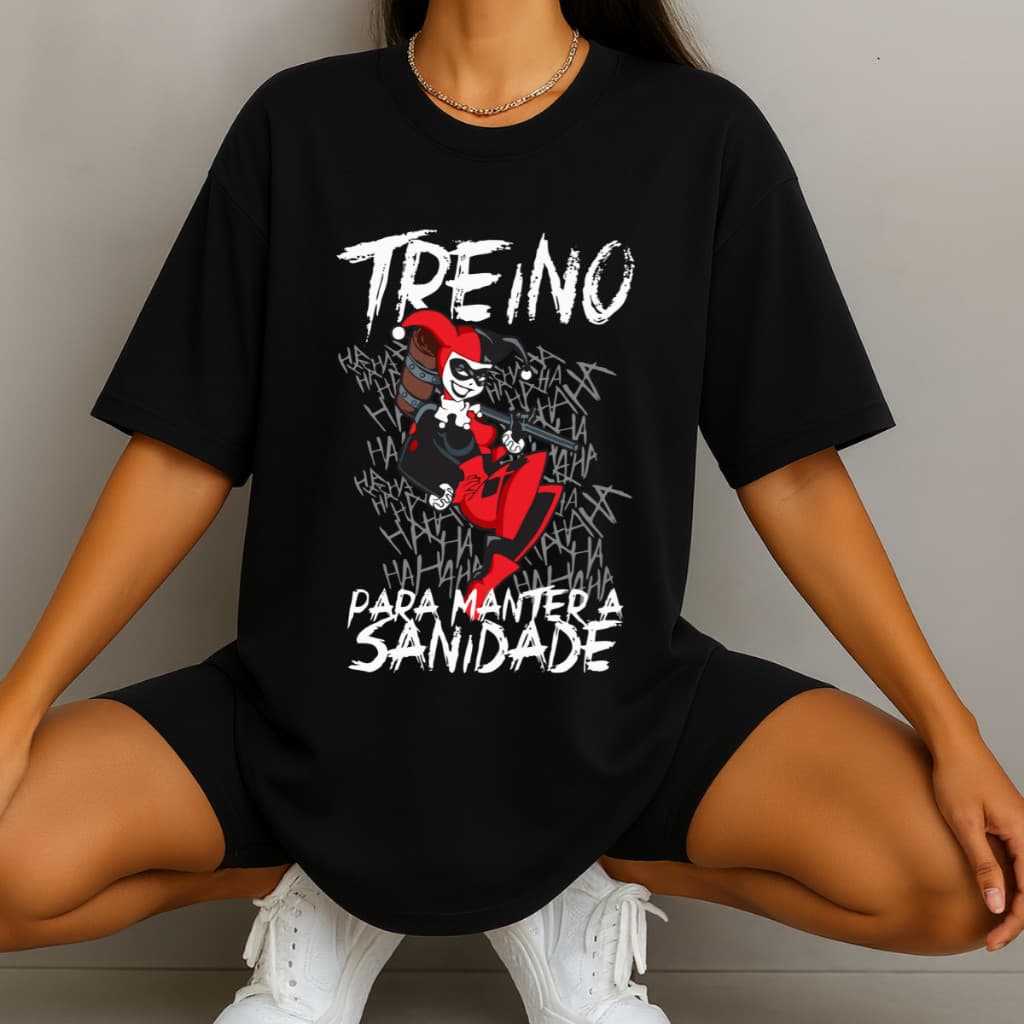 Camiseta Feminina Oversized Treino Academia Arlequina BOLD TEXTIL