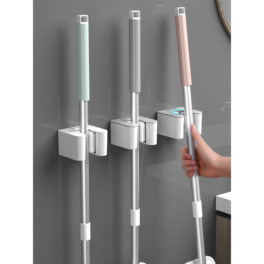 Mop gancho cabide sem perfuração fixado na parede toalete mop Rack de armazenamento Viscose forte fivela fixa clipe de v