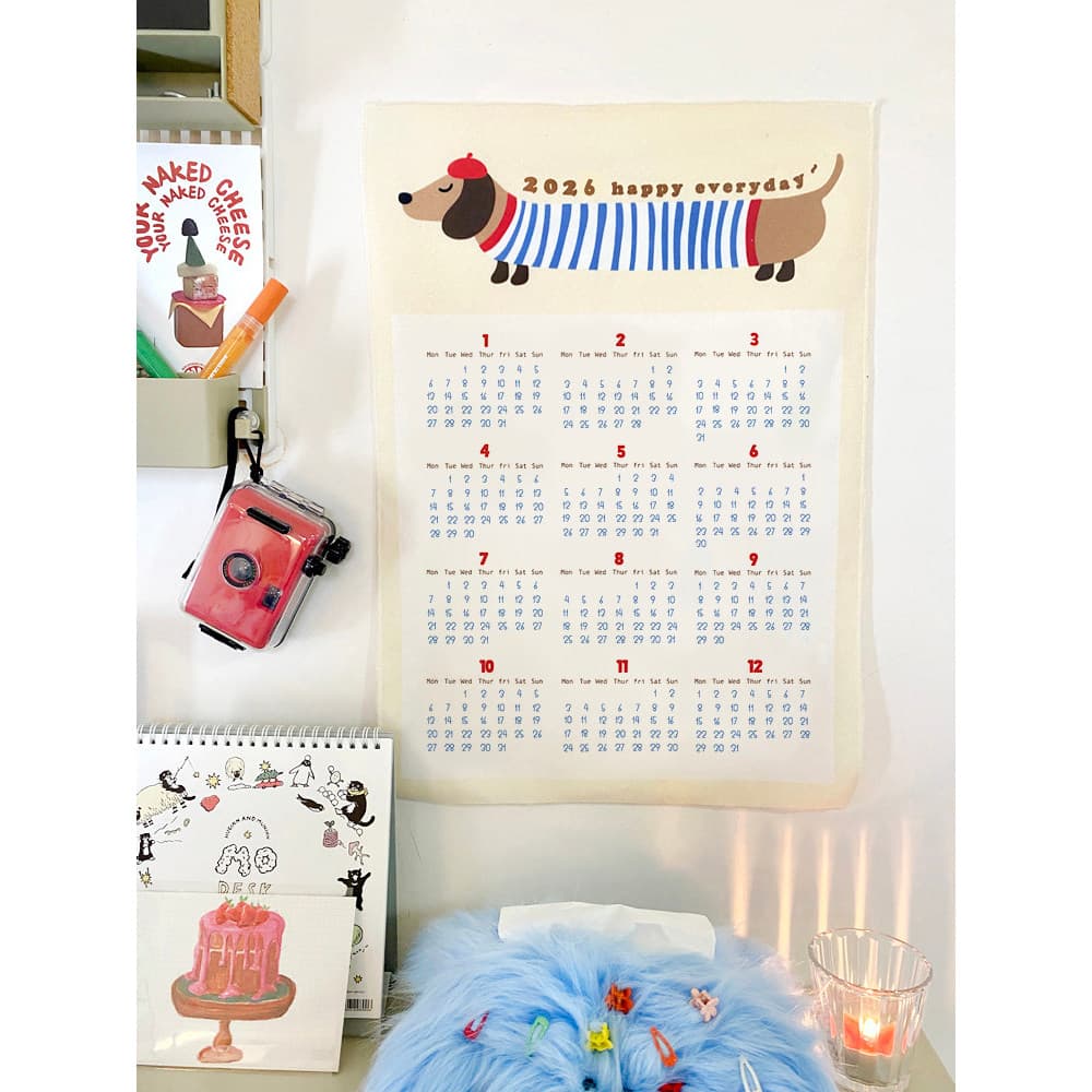 2026 calendário tapeçaria ins estilo pano de fundo bonito quarto pano de parede decoração da parede pano calendário anua