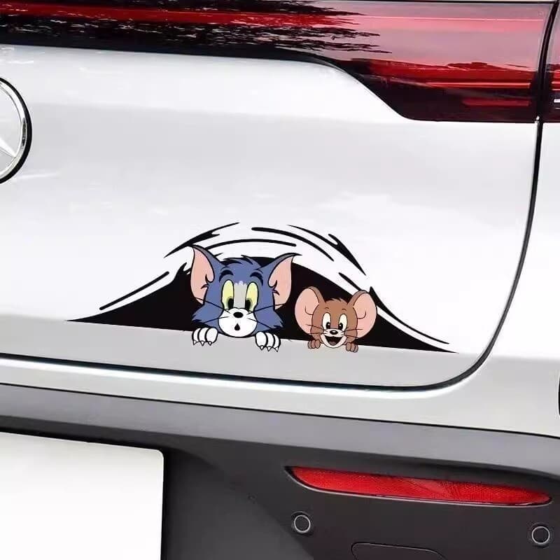[V-KOL] Adesivos decorativos de carro elétrico de gato e rato de desenho animado, adesivos criativos e exclusivos para c