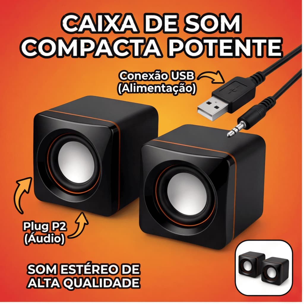 Caixa de Som Potente com USB e Conexão P2 para Computador, Notebook e Home Office