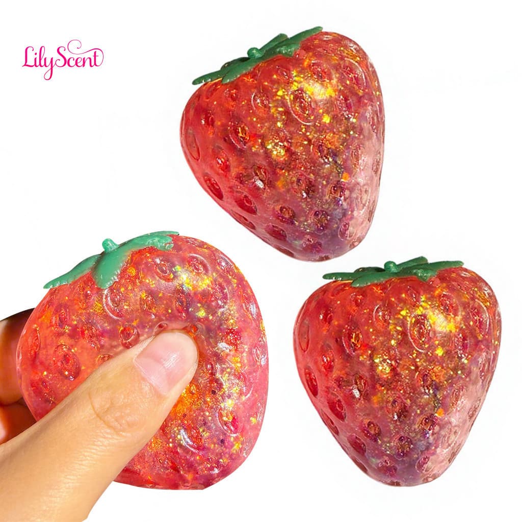 Strawberry Stress Relief Toy Squeeze Reliever Glitter – Slow Rebound Fidget Ball Anti-anxiety Decompression Tool for K