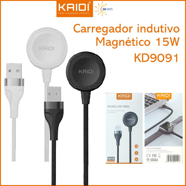 Carregador Indutivo Magnético sem fio para Smart Watch KAIDI KD-9091