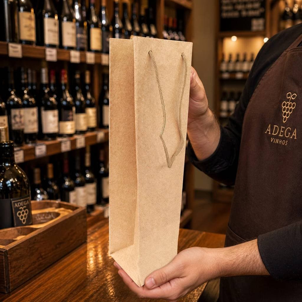 10 Sacolas Saco Kraft para Vinho Presentes Evento Namorados