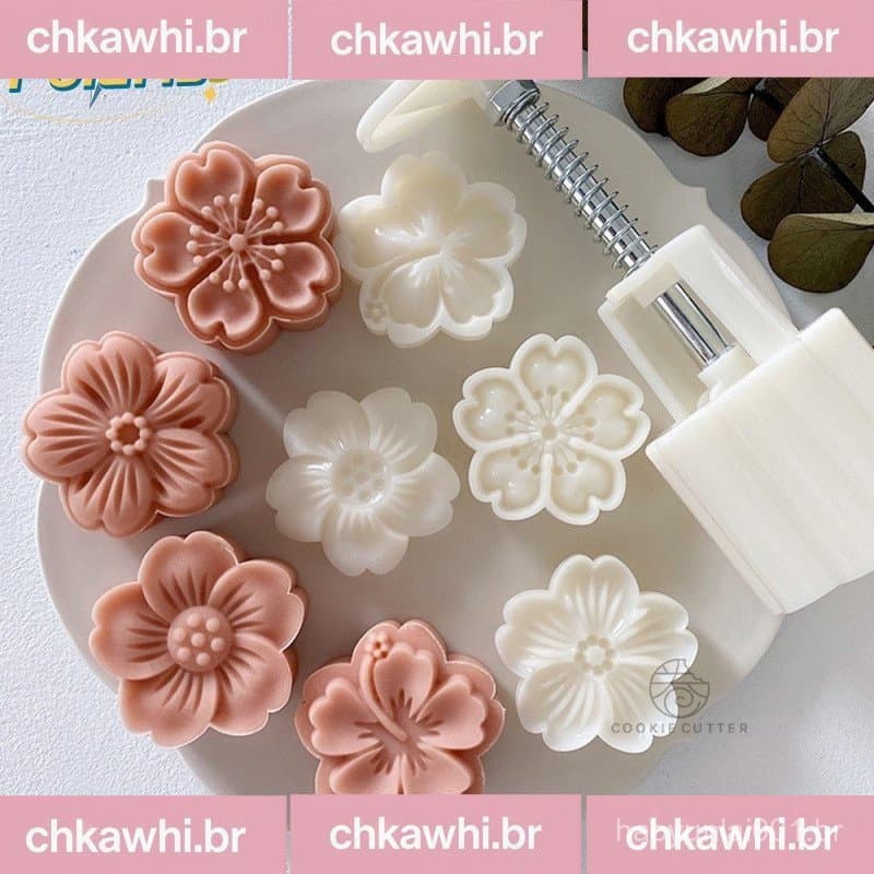 4 Unidades Flor De Cerejeira Sakura Mooncake Mold 30/50g Prensa Manual Ferramentas De Pastelaria