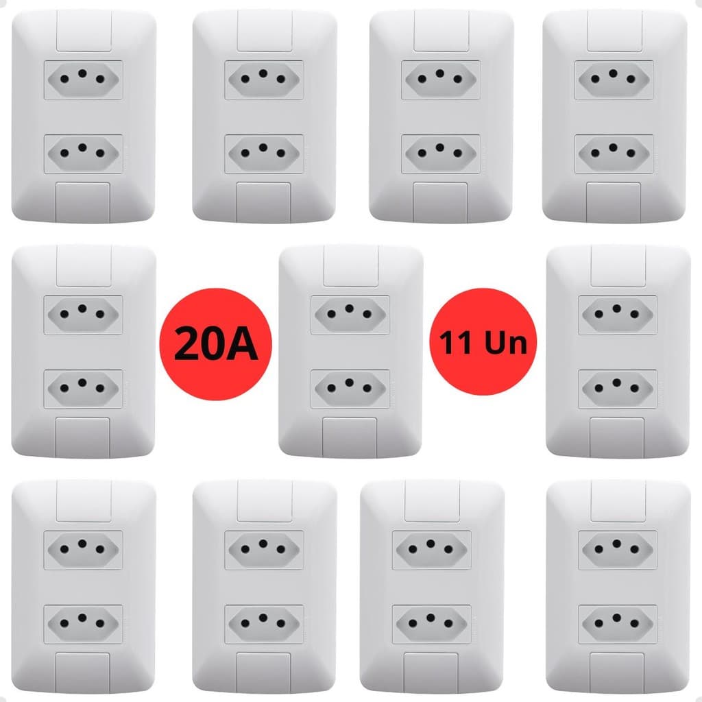 Kit 11 Tomada Dupla 2P+T 20A 250V Tramontina Aria Branco