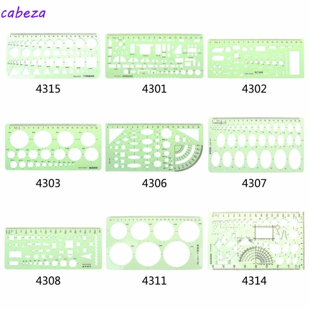 CABEZA Régua De Desenho Papelaria Círculos Estêncil Geométrica De Plástico Verde Em Vários Formatos