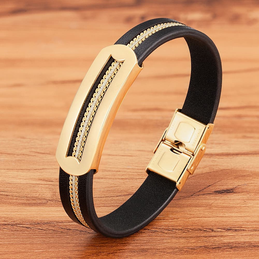 Acessórios Masculinos Joias Couro Corrente Combinada Emendas Pulseira De Masculino De Aço Inoxidável Para Presente De An