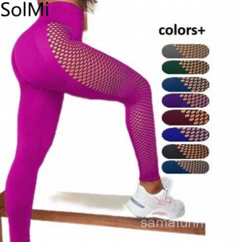 Novas Calças de Fitness de Cintura Alta com Efeito Levantador de Bumbum, Respirável, de Secagem Rápida, com Malha Oca Se