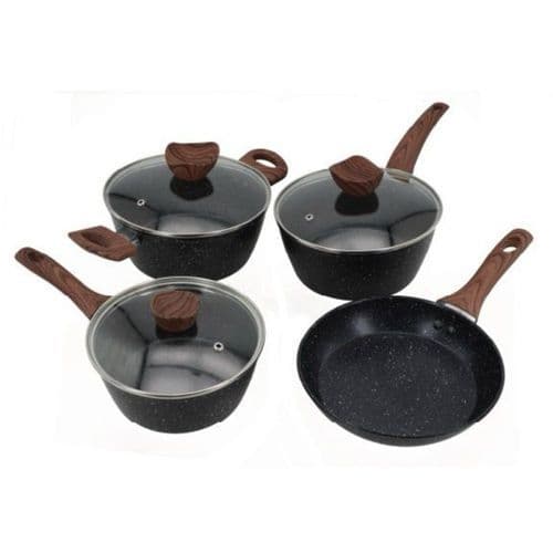 Conjunto Panelas Antiaderente Com Tampa Vidro Revestimento Duravel 4 Pecas Preto