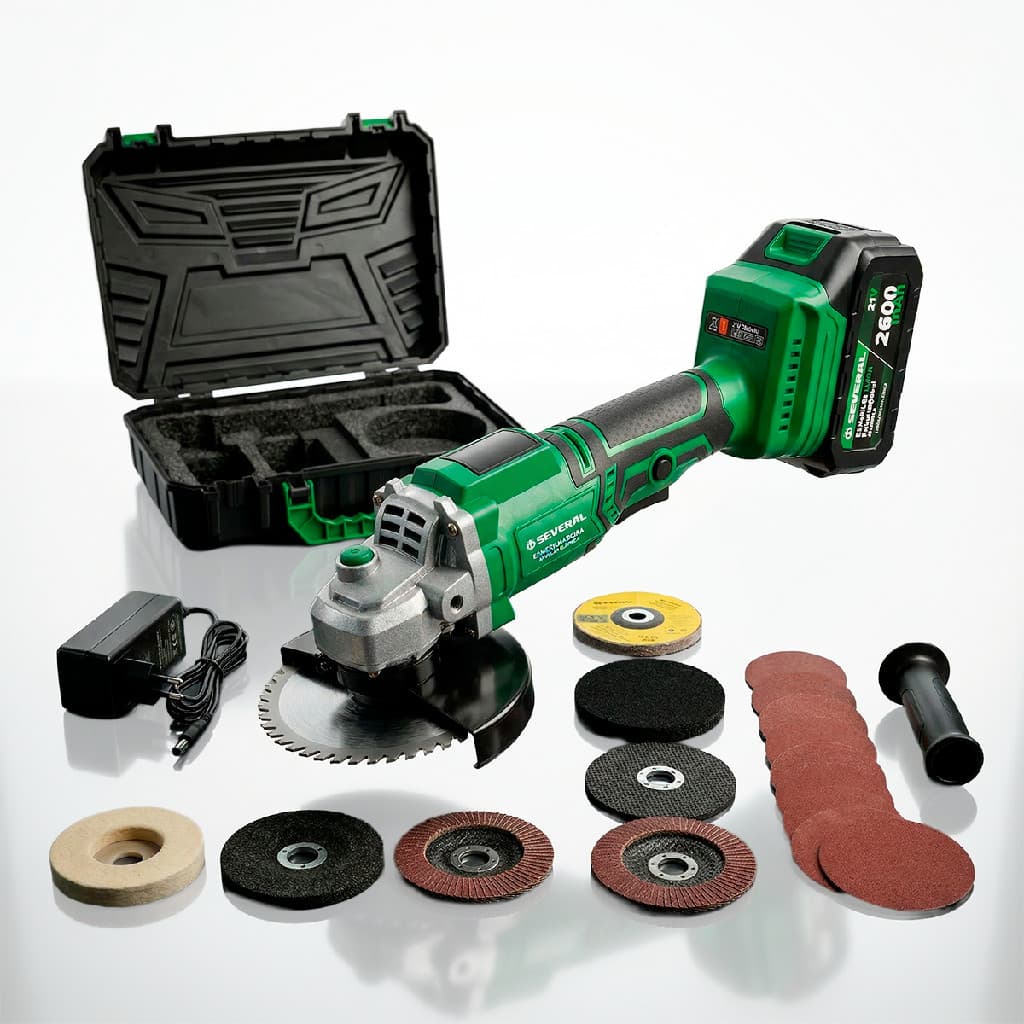 Esmerilhadeira Eletrica Angular Lixadeira Potente Corte Fácil Sem Fio 21v 2 Baterias Verde Several Importados