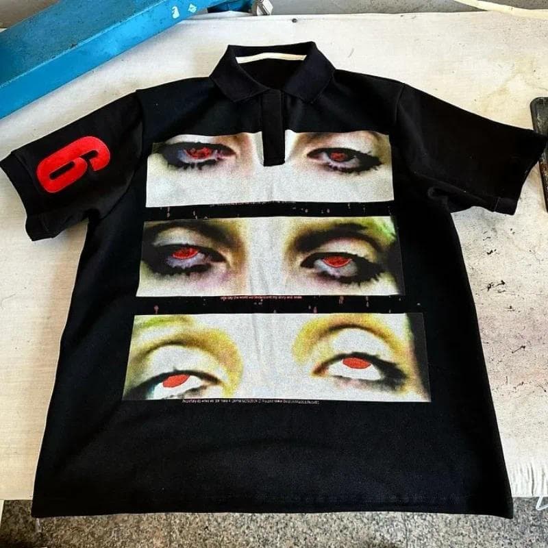 Camisa Polo de Estilo Punk com Design Único e Personalidade, Moda Street Hip Hop Harajuku, Camiseta Masculina de Mang
