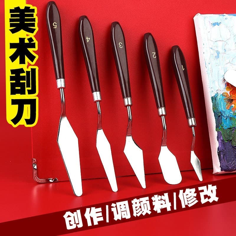 Conjunto de raspador de pintura a óleo iniciante guache pigmento cor faca raspador de aço inoxidável com alça arte faca