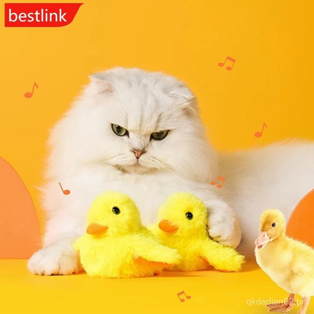 BESTLINK Batendo Pato Gato Brinquedos Interativos Elétricos Pássaros Laváveis De Pelúcia Com Sensor De Vibração Gatos Jo