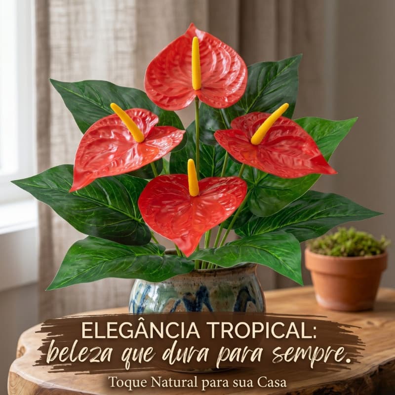 Planta Antúrio Vermelho Artificial 50cm - Planta Decorativa Antúrio- yz-4444