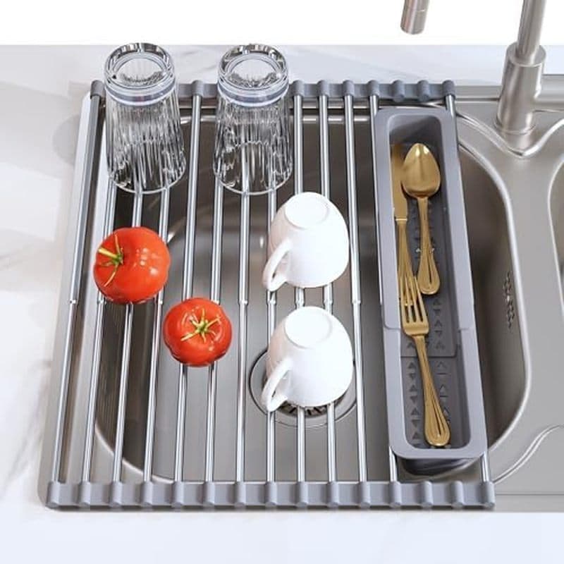 Rack De Secagem De Pratos De Aço Inoxidável Expansível Sobre A Pia Para Cozinha S , Filtro De Escorredor De Placa De Met