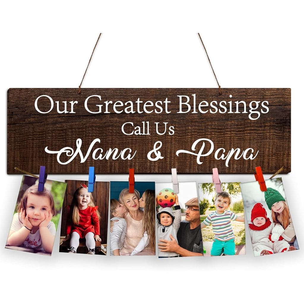 Presentes de Dia das Mães para Avós de Netos, Porta-retratos de Família, Placa Decorativa "Nossas Maiores Bênçãos nos Ch