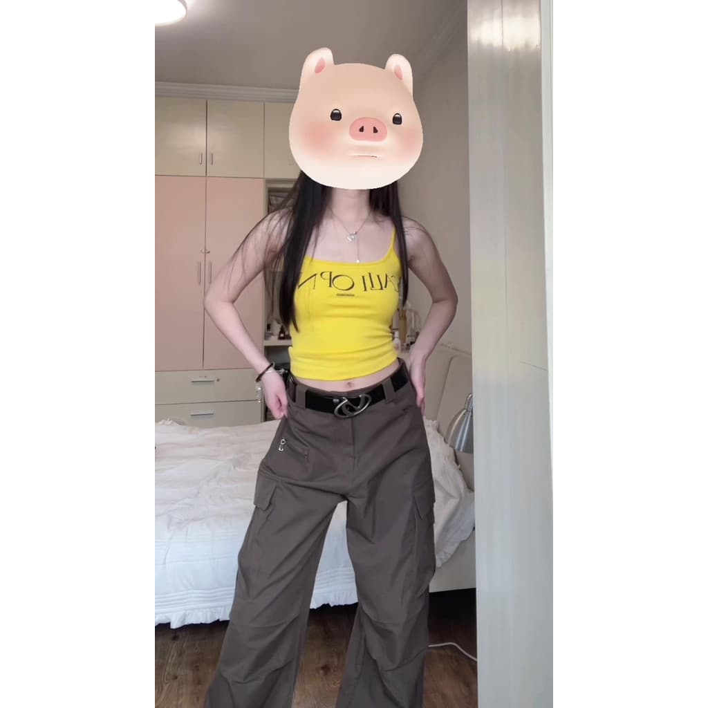 Americano quente menina camisola feminina 2026 novo estilo verão Retro rua magro-ajuste mais magro olhar amarelo curto t