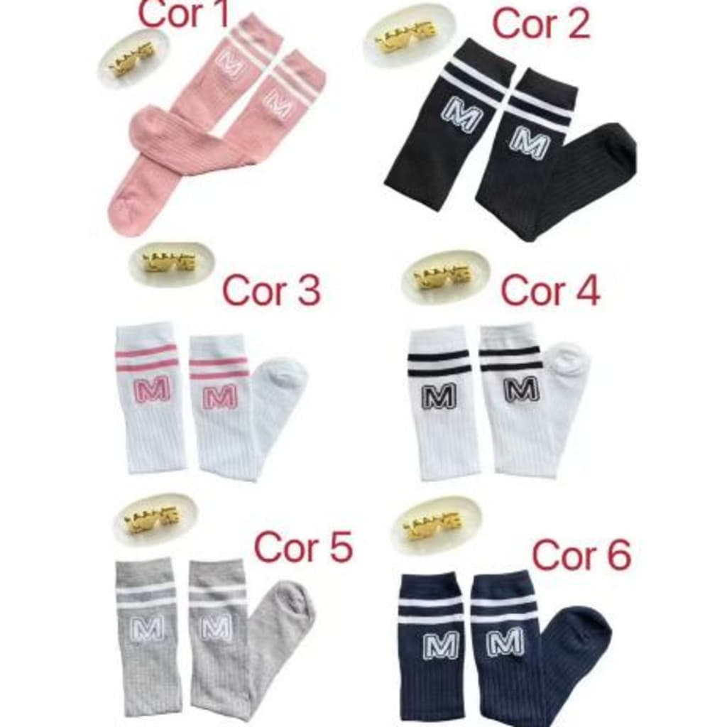 Meia Infantil Cano Long 2-10 ano ,meia 3/4 com letra M,sem calcanhar tamanho unico NTW-3