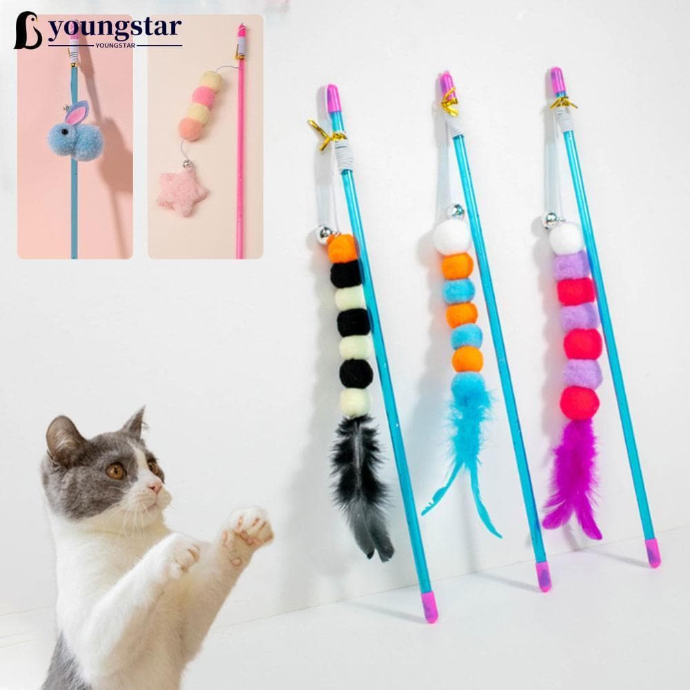 YOUNGSTAR Engraçado Pena Gato Pelúcia Teaser Varinha Com Sino Pet Interativo Brinquedos Vara Brinquedo Para Gatinho Capt