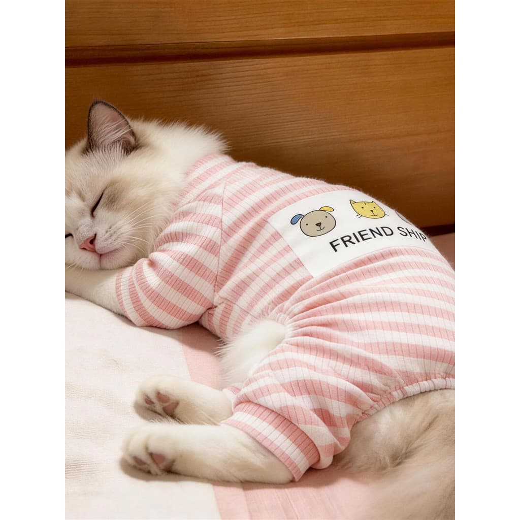 Roupas de gato primavera outono fino listrado roupas de quatro patas confortável ouro gradiente Muppet casa roupas Pet b