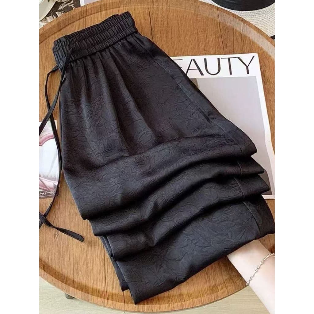 Novo estilo chinês estilo nacional gelo seda cetim calças de perna larga mulheres verão estilo fino calças na moda solta
