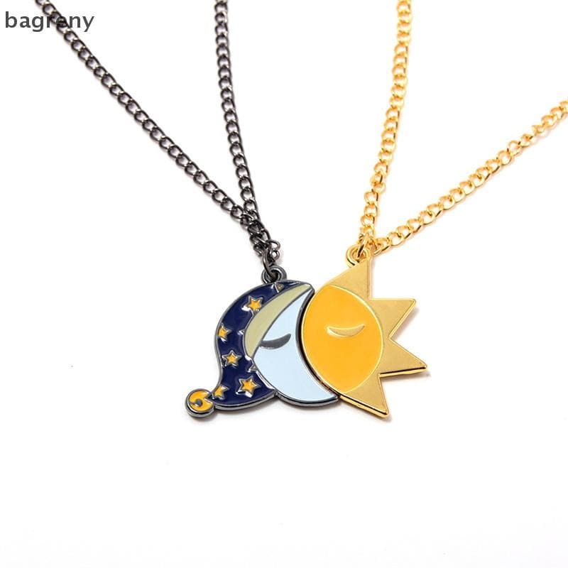 [bagreny] Novo Casal Sol E Lua Emendado Colar De Desenho Animado Metal Esmalte Pingente BR