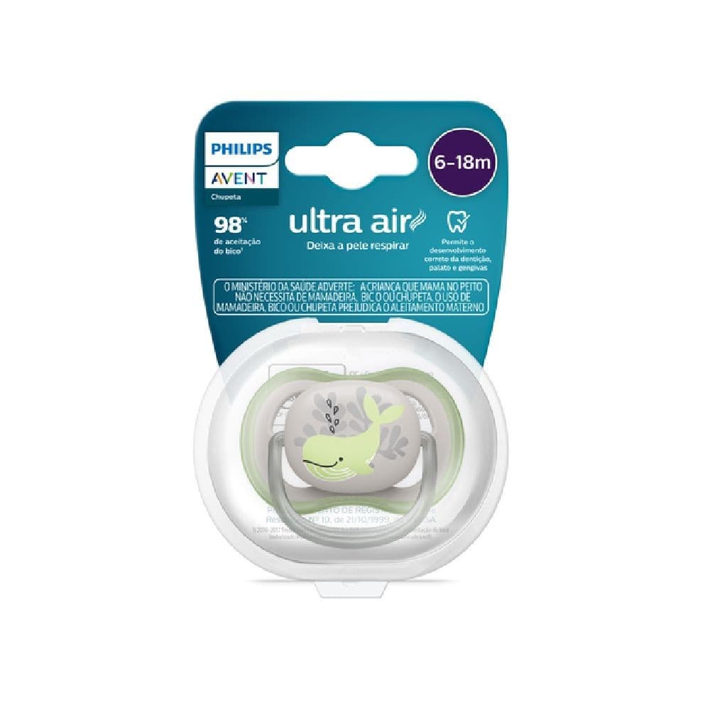 Chupeta Ultra Air Individual 6 a 18 Meses Decorada Noturna Verde Philips Avent (SCF377/02)