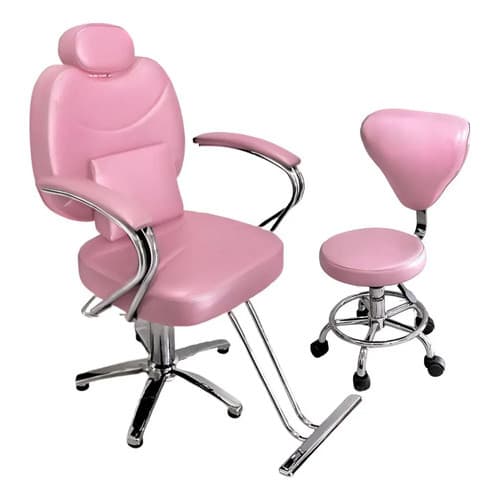 Cadeira De Barbeiro Importway Reclinável Rosa Com Mocho Rosa Reclinável Estrela