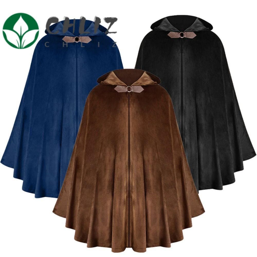 CHLIZ Capa Com Capuz De Veludo , Estilo Renascentista Medieval Vintage Espessada , Xale Quente De Inverno De Cor Sólida